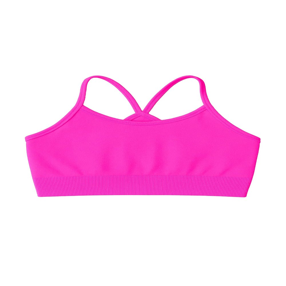 Kurve Girls' Underwear Crop Training Bra, Seamless Racerback Crop Top, UV Protective Fabric UPF 50+ (Made with Love in The USA), Neon Fuschia, Medium/Large (Ages 9-14)