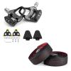 BESTYMXY Bike Pedals Ultralight Road Bike Pedals+Cleat Set+Cleat Cover with Road Bike Handlebar Tapes(Red) view 1
