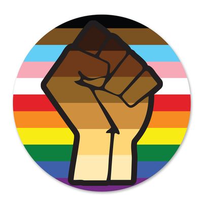 Inclusive Pride Flag Resist Fist BLM LGBTQ POC Transgender Flag Circle - Vinyl Decal Sticker 4 inch