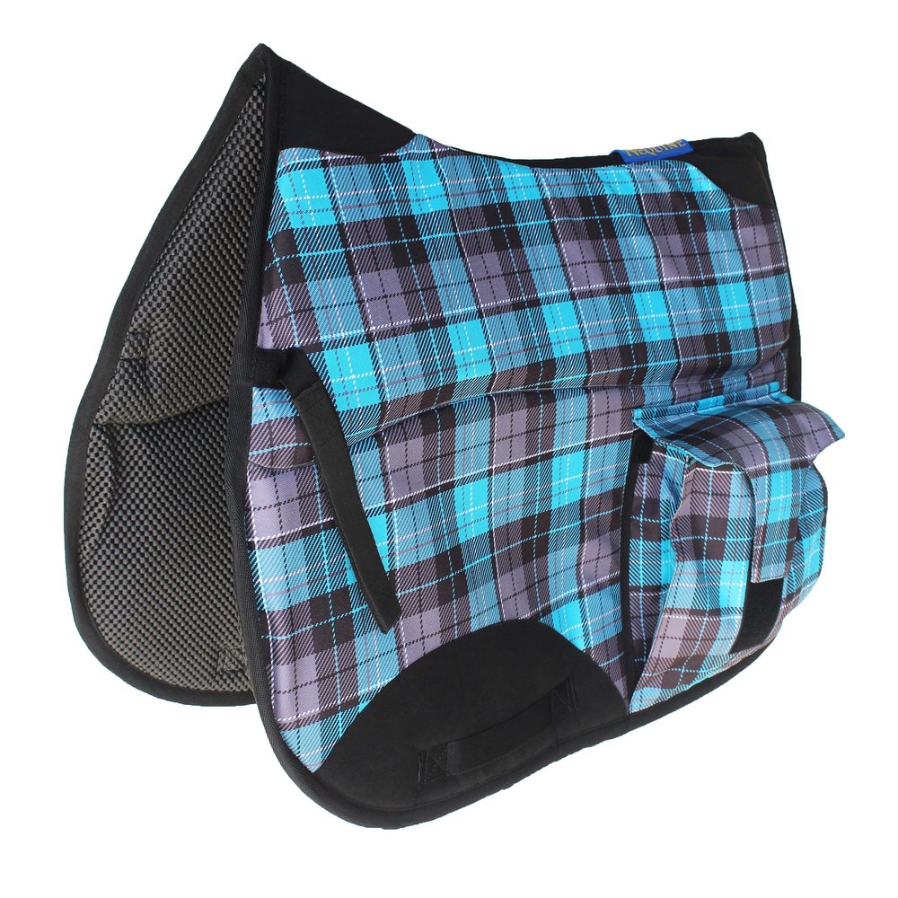 CHALLENGER Horse English All-Purpose Neoprene Shock Absorbing Turquoise Plaid Saddle Pad 72TS29TR