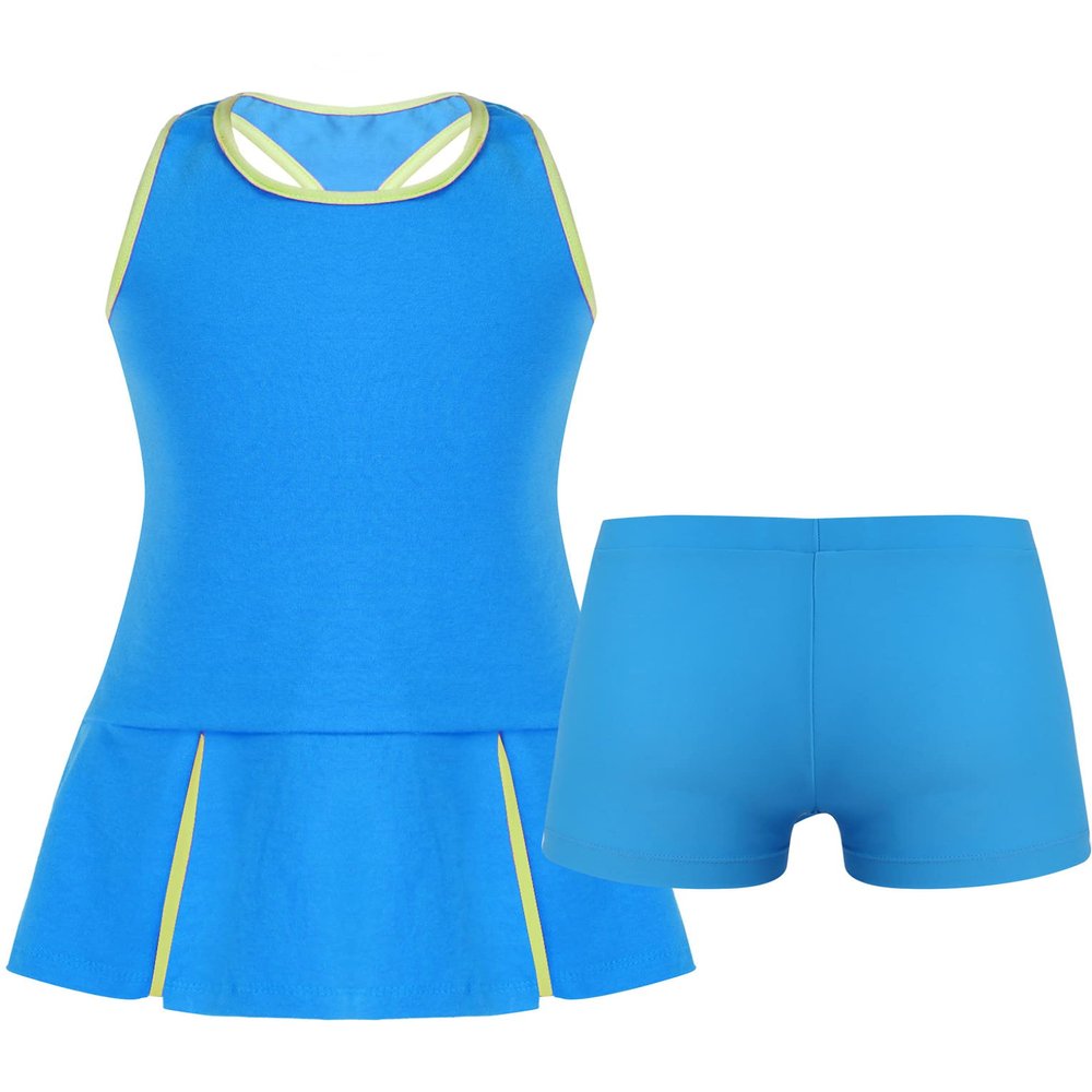 Hansber Kids Girls Sleeveless Tennis Golf Dress Outfits Athletic Tank Top and Skirt with Built in Shorts Tracksuit Sets Open_Back_a 8 Years