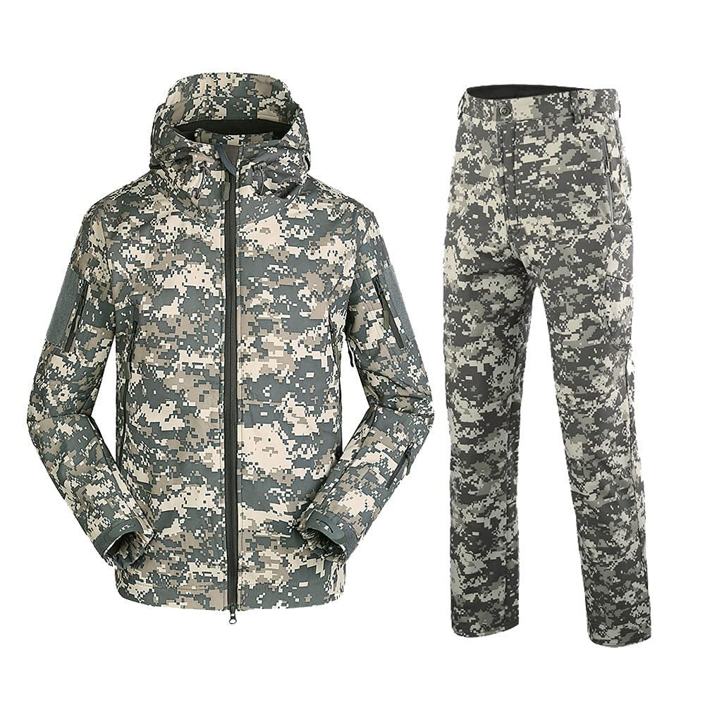Lilychan Mens Military Soft Shell Tactical Jacket and Pants Set Waterproof Mountain Snow Snowboard Jacket Winter Outdoor Windproof Snowsuit (ACU, X-Large)