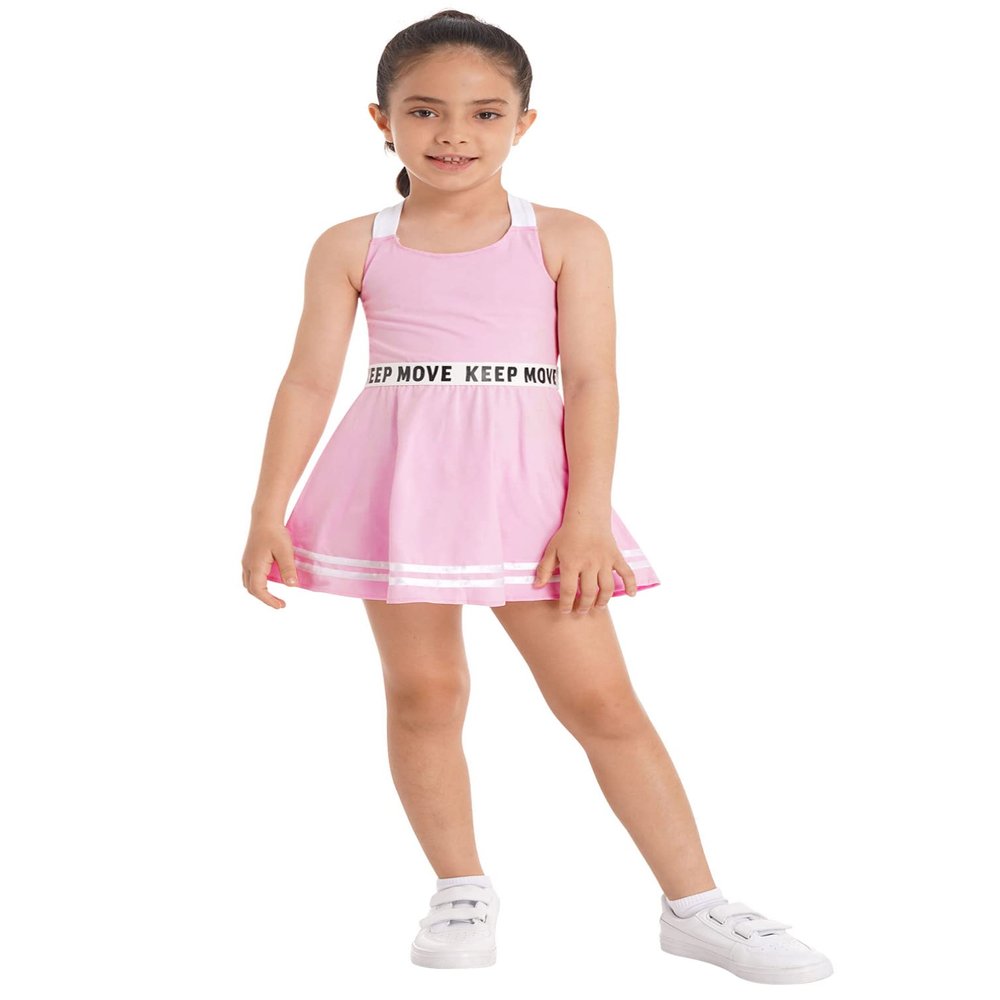 TiaoBug Youth Girls Golf Tennis Dress with Shorts Outfits Kids Tennis Tank Top Skirt Active Sports Dress Set Activewear Letters Pink 14 Years