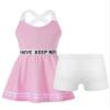 TiaoBug Youth Girls Golf Tennis Dress with Shorts Outfits Kids Tennis Tank Top Skirt Active Sports Dress Set Activewear Letters Pink 14 Years view 3