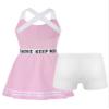TiaoBug Youth Girls Golf Tennis Dress with Shorts Outfits Kids Tennis Tank Top Skirt Active Sports Dress Set Activewear Letters Pink 14 Years view 4