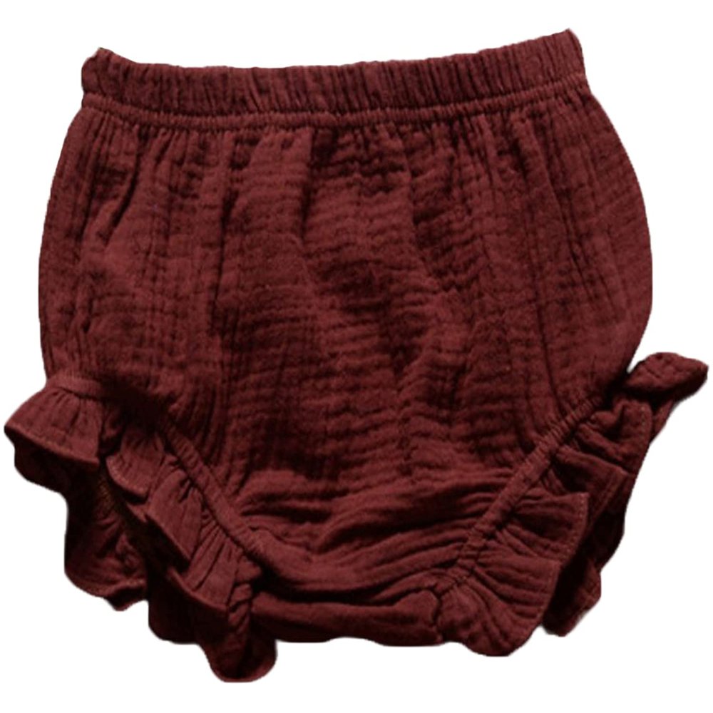 EISHOW Infant Baby Soft Ruffle Shorts Bloomers Toddler Boy Girl Solid Cotton Linen Blend Basic Bottom Cute Loose Harem Shorts (6-12 Months,C-Coffee)
