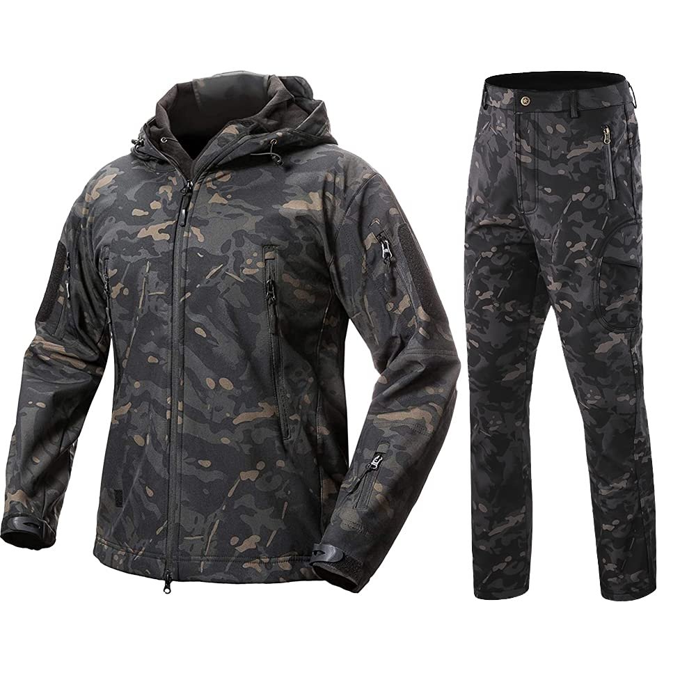 Lilychan Mens Military Soft Shell Tactical Jacket and Pants Set Waterproof Mountain Snow Snowboard Jacket Winter Outdoor Windproof Snowsuit (CP-Black, X-Large)