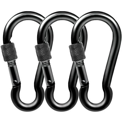 PROND Locking Carabiners, Heavy Duty Carabiner, 316 Stainless Steel Screw Lock Carabiner Hooks (Black - 3PCS)