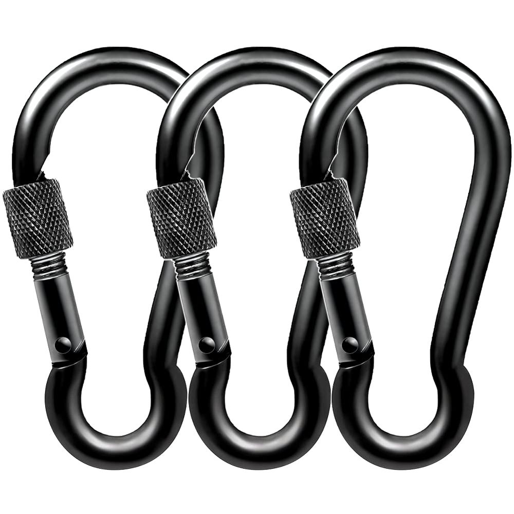 PROND Locking Carabiners, Heavy Duty Carabiner, 316 Stainless Steel Screw Lock Carabiner Hooks (Black - 3PCS)