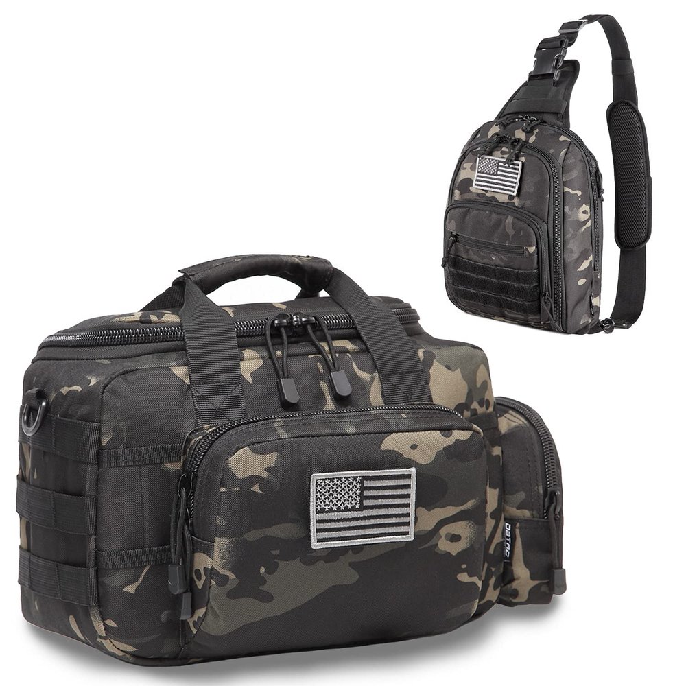 DBTAC Range Bag Small for 2X Pistol + Tactical Concealed Carry Sling Bag (Charcoal Camo)