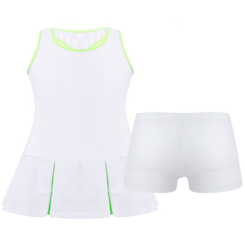 Hansber Kids Girls Sleeveless Tennis Golf Dress Outfits Athletic Tank Top and Skirt with Built in Shorts Tracksuit Sets Open_Back_c 14 Years
