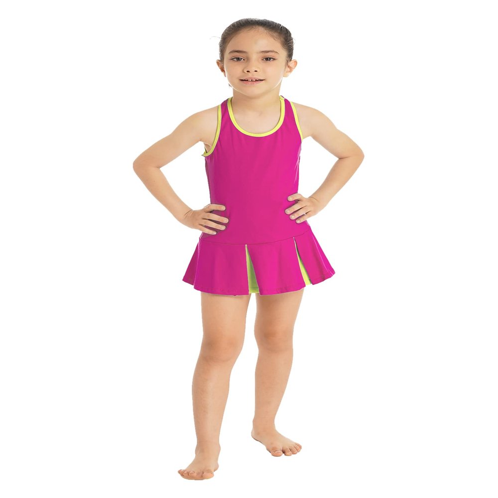TiaoBug Youth Girls Golf Tennis Dress with Shorts Outfits Kids Tennis Tank Top Skirt Active Sports Dress Set Activewear Rose Red 14 Years