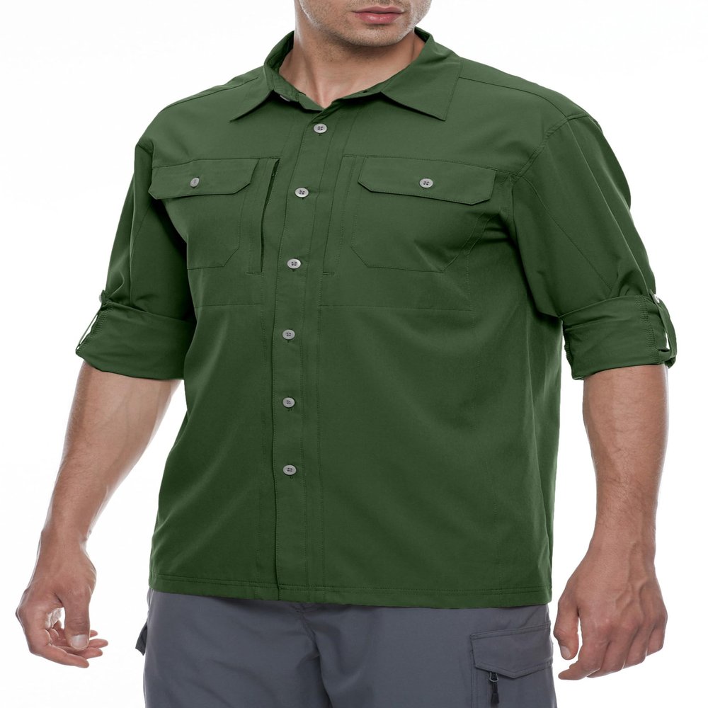Little Donkey Andy Men's Stretch Quick Dry Water Resistant Outdoor Shirts UPF50+ for Hiking, Travel, Camping Army Green Size 3XL