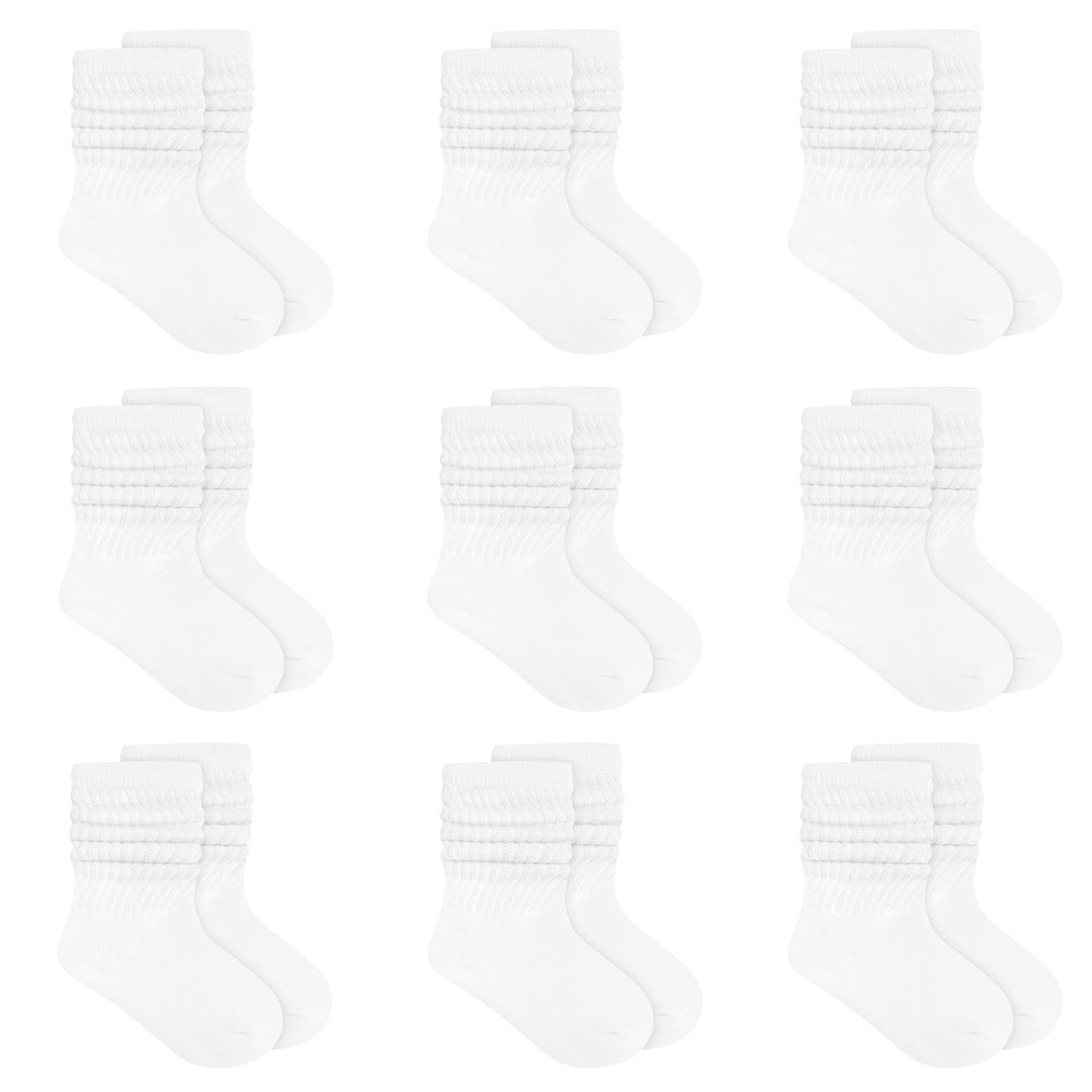 Auranso Girl Knee High Cotton Socks 9 Pairs Girls Long Crew Socks White 6-8 Years