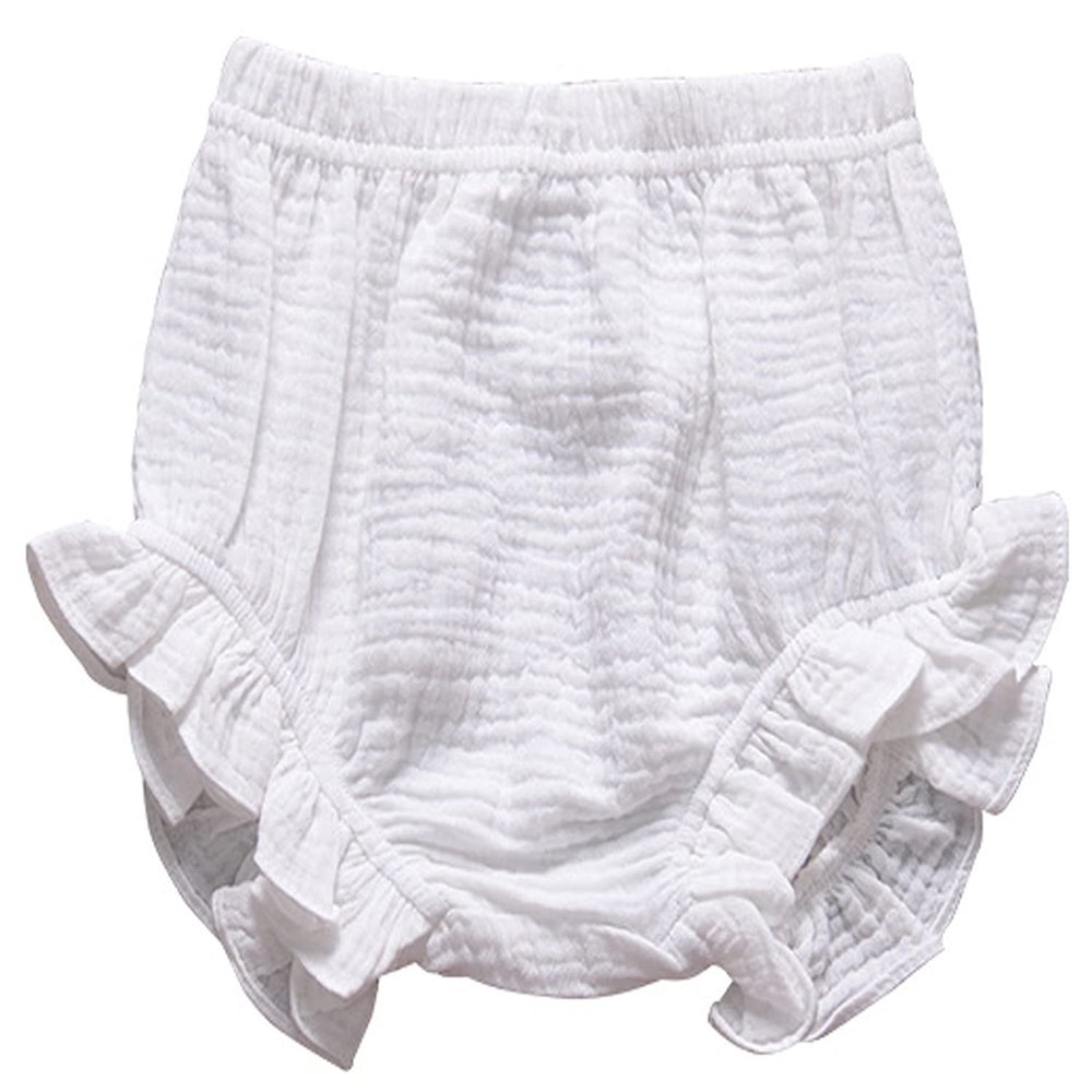 EISHOW Infant Baby Soft Ruffle Shorts Bloomers Toddler Boy Girl Solid Cotton Linen Blend Basic Bottom Cute Loose Harem Shorts (2-3 Years,C-White)