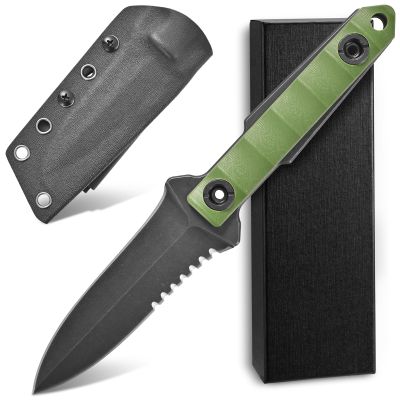 Ccanku C1290 Fixed Blade Marine Corp Serrated Knife 8 Inch D2 Blade Steel & G10 Handle For Outdoor Survival, Camping, Bushcraft and Hunting, K Sheath-Army Green