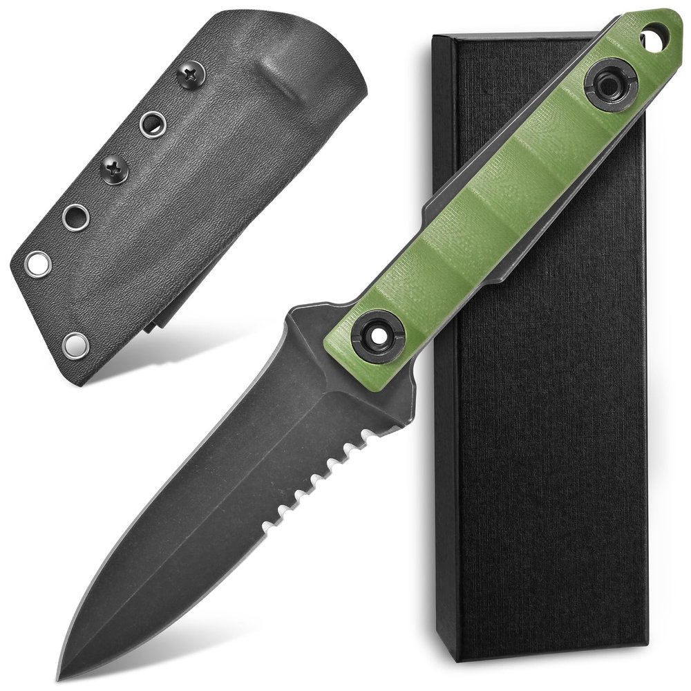 Ccanku C1290 Fixed Blade Marine Corp Serrated Knife 8 Inch D2 Blade Steel & G10 Handle For Outdoor Survival, Camping, Bushcraft and Hunting, K Sheath-Army Green
