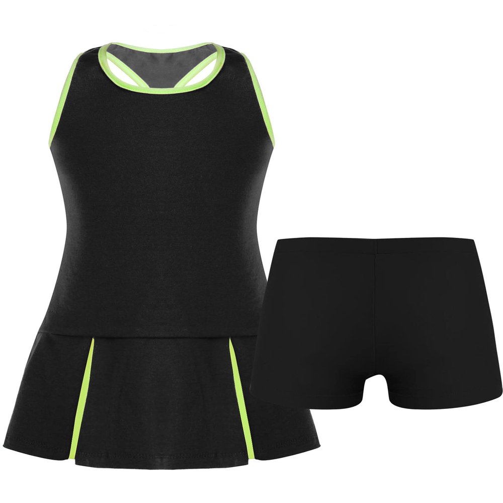Hansber Kids Girls Sleeveless Tennis Golf Dress Outfits Athletic Tank Top and Skirt with Built in Shorts Tracksuit Sets Open_Back_b 6 Years