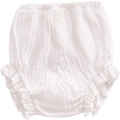 EISHOW Infant Baby Soft Ruffle Shorts Bloomers Toddler Boy Girl Solid Cotton Linen Blend Basic Bottom Cute Loose Harem Shorts (6-12 Months,B-White)