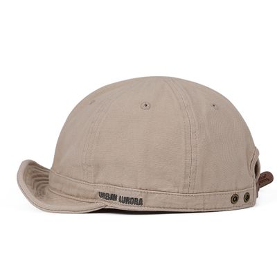 CLAPE Cotton Baseball Caps Short Brim Soft Cap Low Profile Dad Hats Mens Short Bill Caps Flat Snapback Hats for Daily Wear (DY06-Beige)
