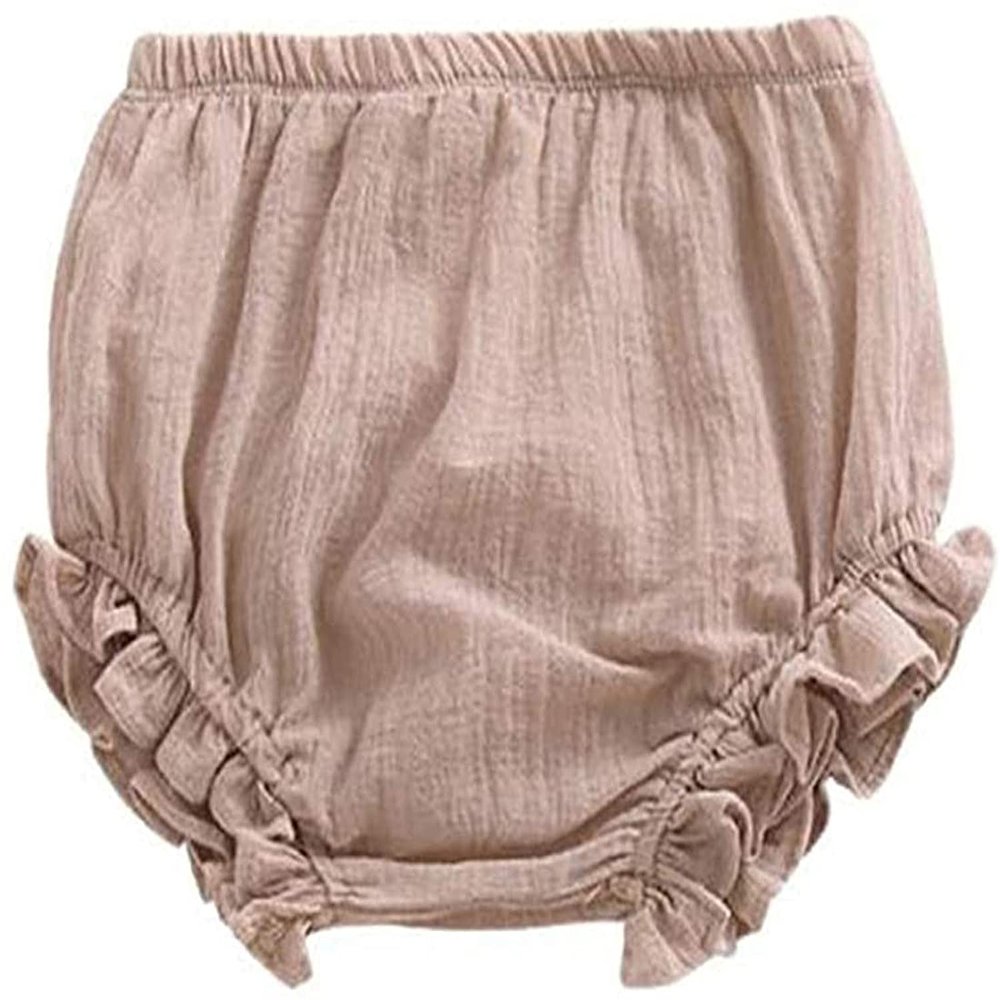 EISHOW Infant Baby Soft Ruffle Shorts Bloomers Toddler Boy Girl Solid Cotton Linen Blend Basic Bottom Cute Loose Harem Shorts (6-12 Months,B-Khaki)