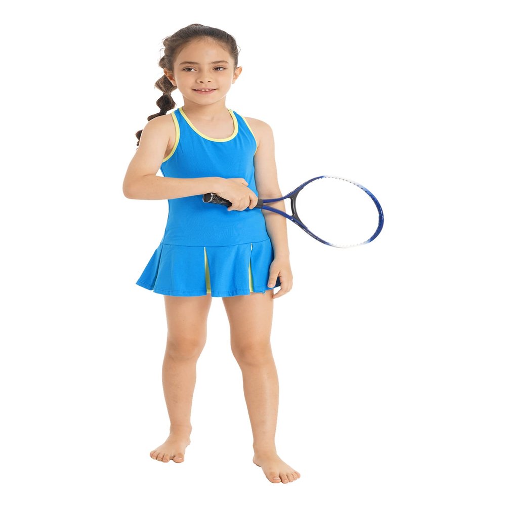TiaoBug Youth Girls Golf Tennis Dress with Shorts Outfits Kids Tennis Tank Top Skirt Active Sports Dress Set Activewear Blue 6 Years