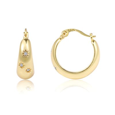 14K Gold Plated Chunky Hoop Earrings for Women Hypoallergenic Thick Huggie Earrings with Sterling Silver Post