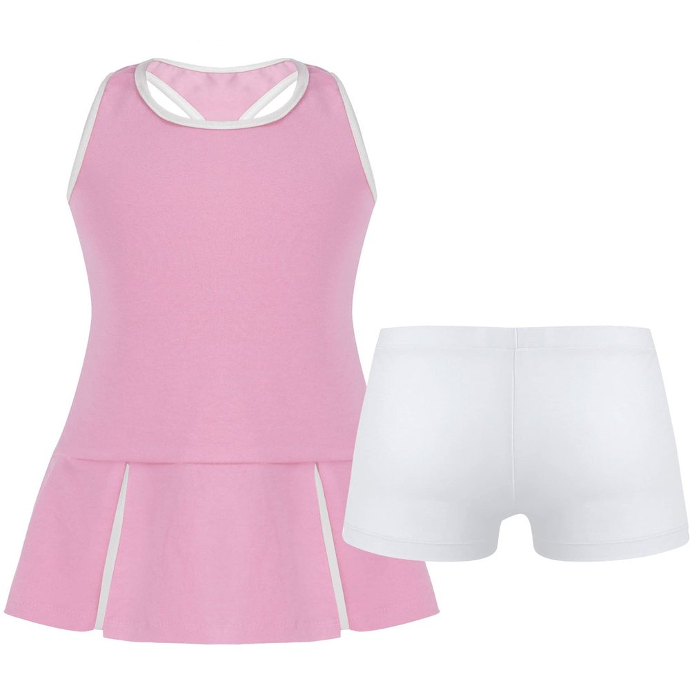 Hansber Kids Girls Sleeveless Tennis Golf Dress Outfits Athletic Tank Top and Skirt with Built in Shorts Tracksuit Sets Open_Back_d 14 Years