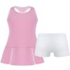 Hansber Kids Girls Sleeveless Tennis Golf Dress Outfits Athletic Tank Top and Skirt with Built in Shorts Tracksuit Sets Open_Back_d 14 Years view 1