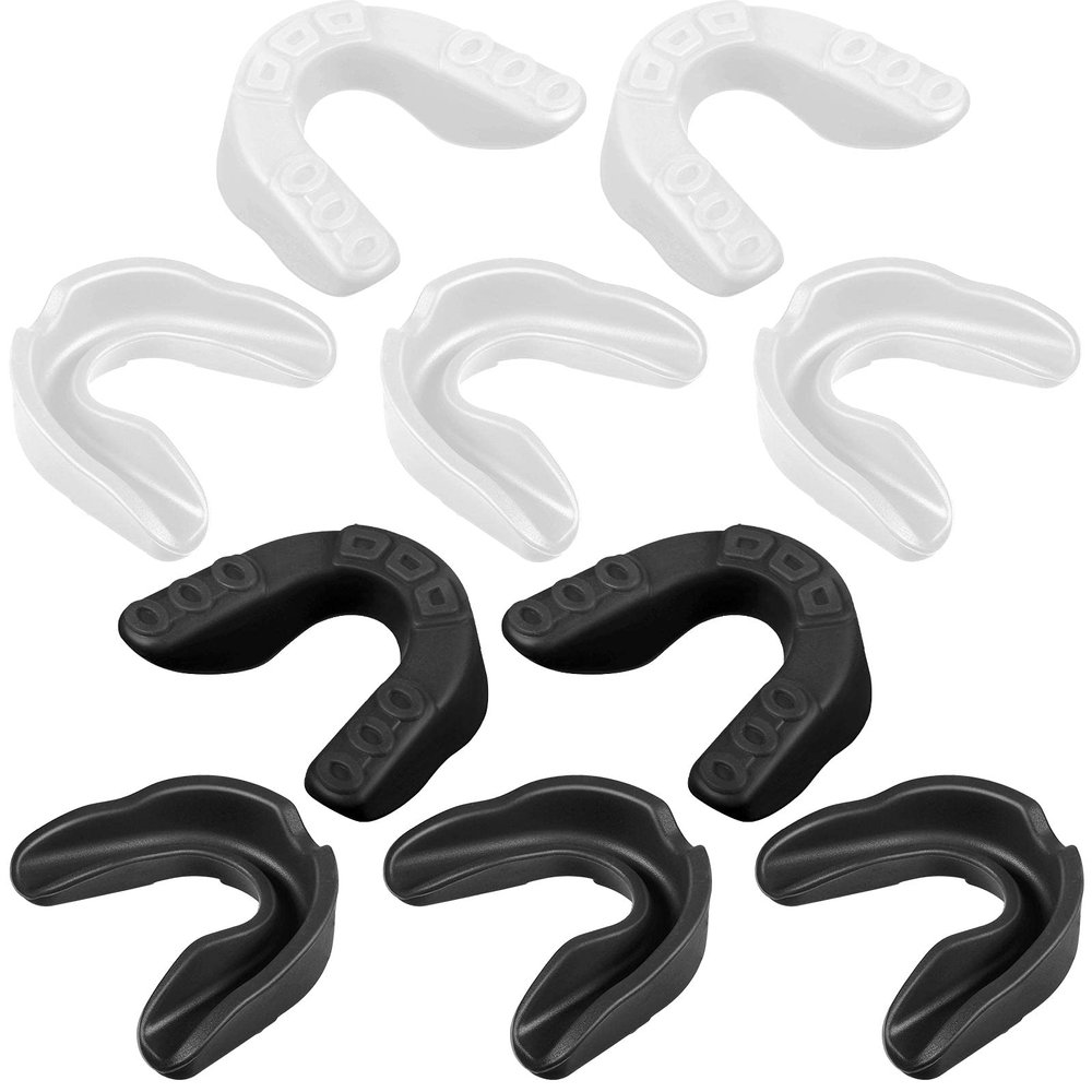 10 Pcs Sport Mouth Guards Gum Teeth Armor Game Guard for Boxing Basketball Football Hockey Karate Basketball Rugby Match (White,Black)