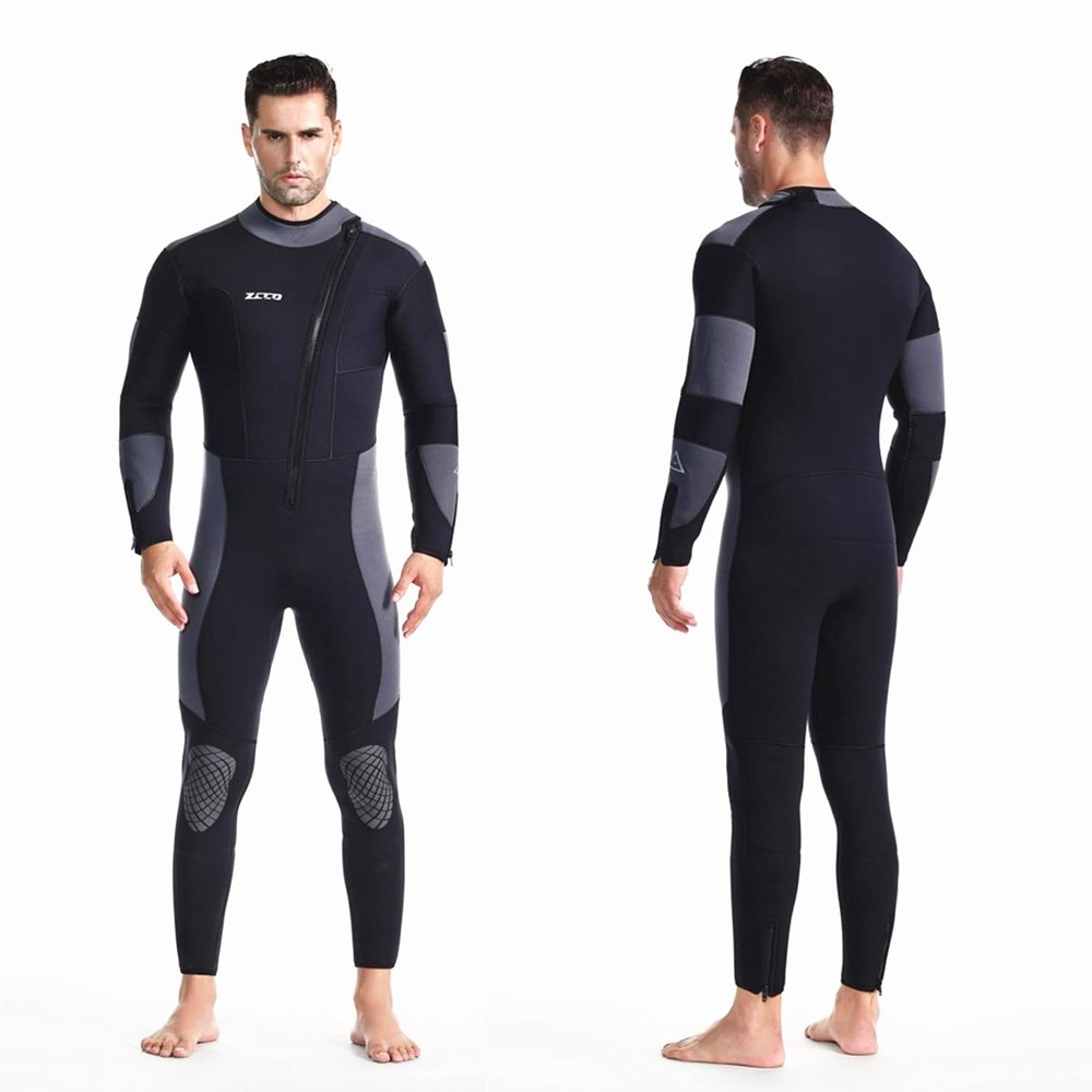 ZCCO Men's 5mm Neoprene Wetsuit - Ultra Stretch Full Body Diving Suit with Front Zip for Snorkeling, Scuba Diving, Swimming and Surfing (MF502-2XL)