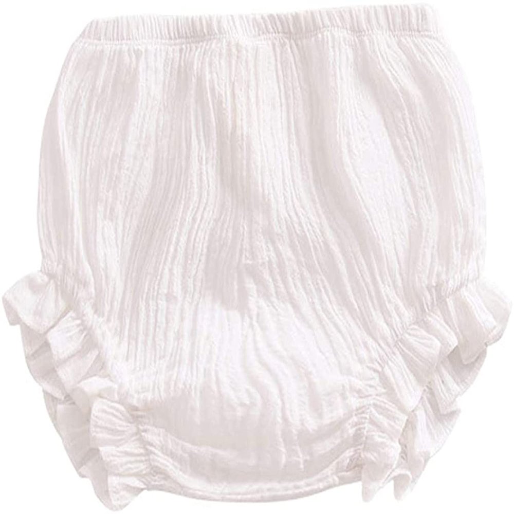 EISHOW Infant Baby Soft Ruffle Shorts Bloomers Toddler Boy Girl Solid Cotton Linen Blend Basic Bottom Cute Loose Harem Shorts (1-2 Years,B-White)