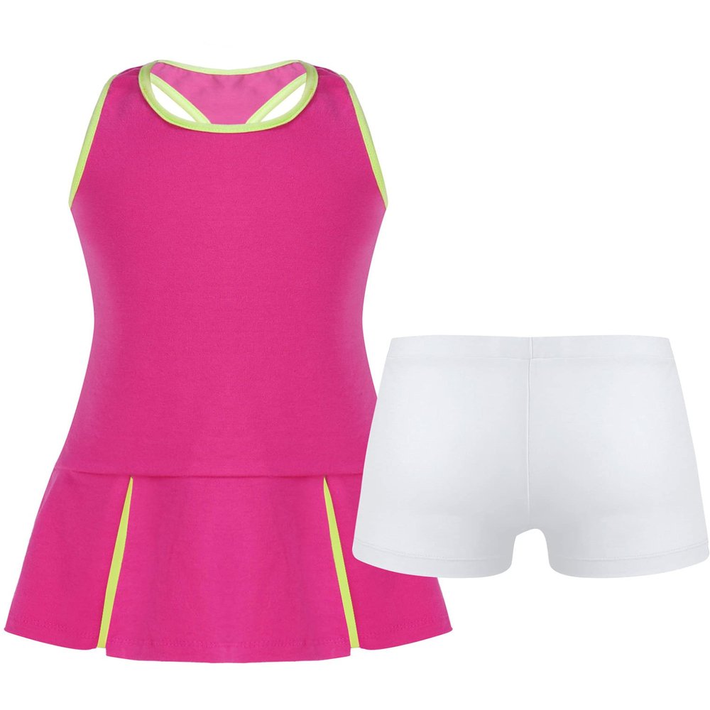 Hansber Kids Girls Sleeveless Tennis Golf Dress Outfits Athletic Tank Top and Skirt with Built in Shorts Tracksuit Sets Red 14 Years