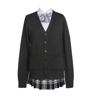 Blostirno Women's Cardigan Sweater V Neck Button Down Knit JK School Uniform Cardigans Girls Long Sleeve Coat with Pockets(Dark Gray XL)