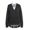 Blostirno Women's Cardigan Sweater V Neck Button Down Knit JK School Uniform Cardigans Girls Long Sleeve Coat with Pockets(Dark Gray XL) view 1