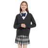 Blostirno Women's Cardigan Sweater V Neck Button Down Knit JK School Uniform Cardigans Girls Long Sleeve Coat with Pockets(Dark Gray XL) view 2