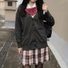 Blostirno Women's Cardigan Sweater V Neck Button Down Knit JK School Uniform Cardigans Girls Long Sleeve Coat with Pockets(Dark Gray XL) view 3