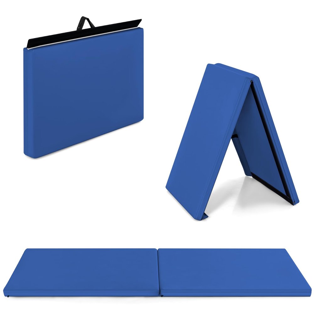 Giantex 6x2'X1.6'' Gymnastics Mat Thick Folding Panel for for Gym, Yoga, Exercise Mat with Hook & Loop Fasteners Blue