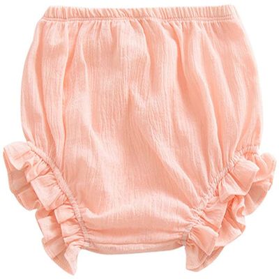 EISHOW Infant Baby Soft Ruffle Shorts Bloomers Toddler Boy Girl Solid Cotton Linen Blend Basic Bottom Cute Loose Harem Shorts (6-12 Months,B-Pink)