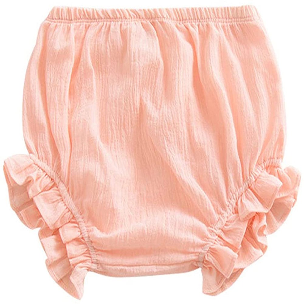 EISHOW Infant Baby Soft Ruffle Shorts Bloomers Toddler Boy Girl Solid Cotton Linen Blend Basic Bottom Cute Loose Harem Shorts (6-12 Months,B-Pink)