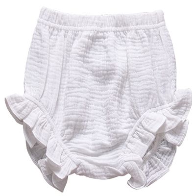 EISHOW Infant Baby Soft Ruffle Shorts Bloomers Toddler Boy Girl Solid Cotton Linen Blend Basic Bottom Cute Loose Harem Shorts (0-6 Months,C-White)