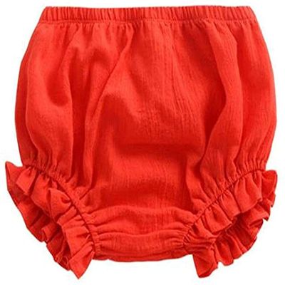 EISHOW Infant Baby Soft Ruffle Shorts Bloomers Toddler Boy Girl Solid Cotton Linen Blend Basic Bottom Cute Loose Harem Shorts (0-6 Months,B-Red)