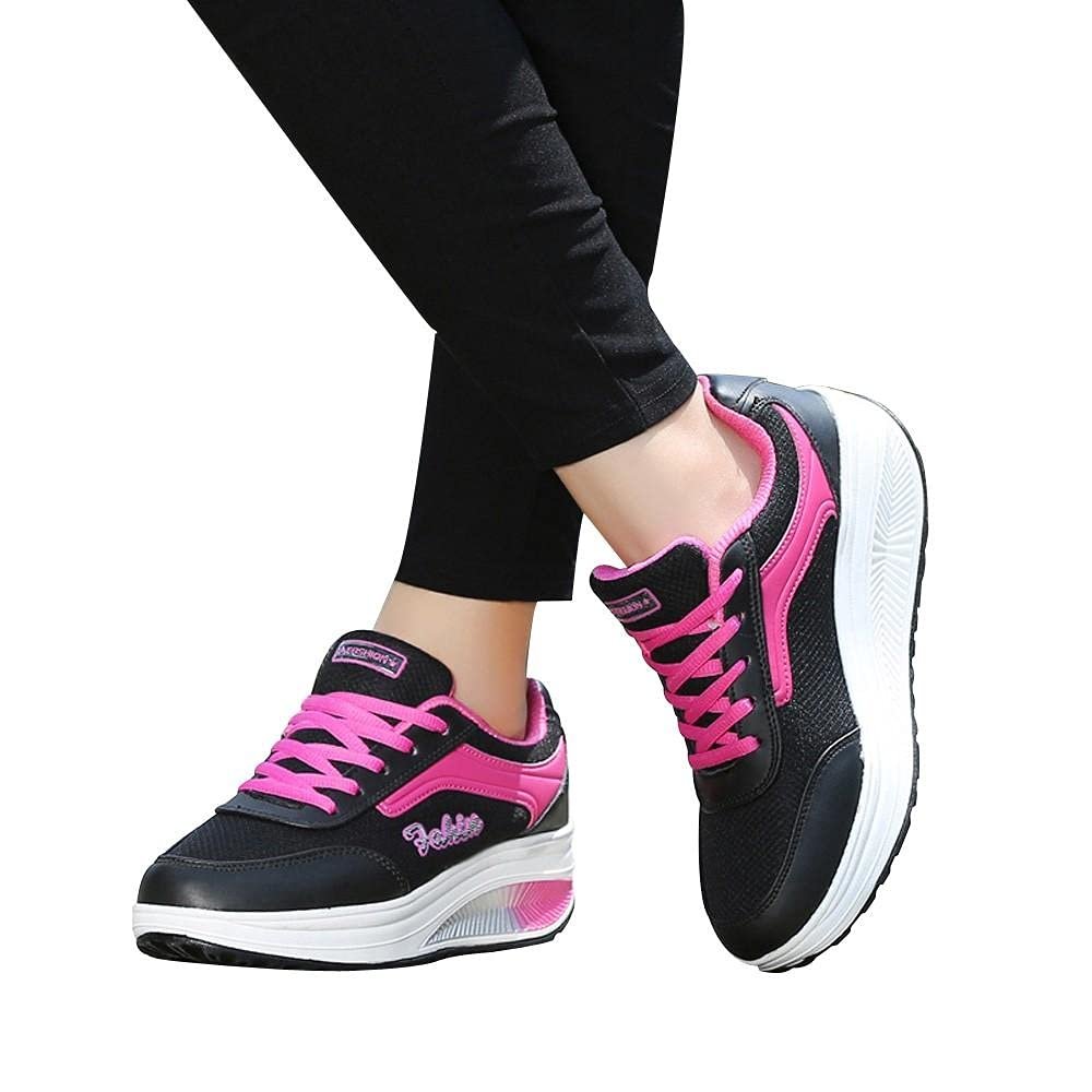 Hbeylia Platform Fashion Sneakers for Women Waterproof Leather Fashion Casual Lace Up Chunky Bottom High Heels Walking Running Hiking Athletic Sport Shoes Fall Low Top Skateboard Play Sneakers Black