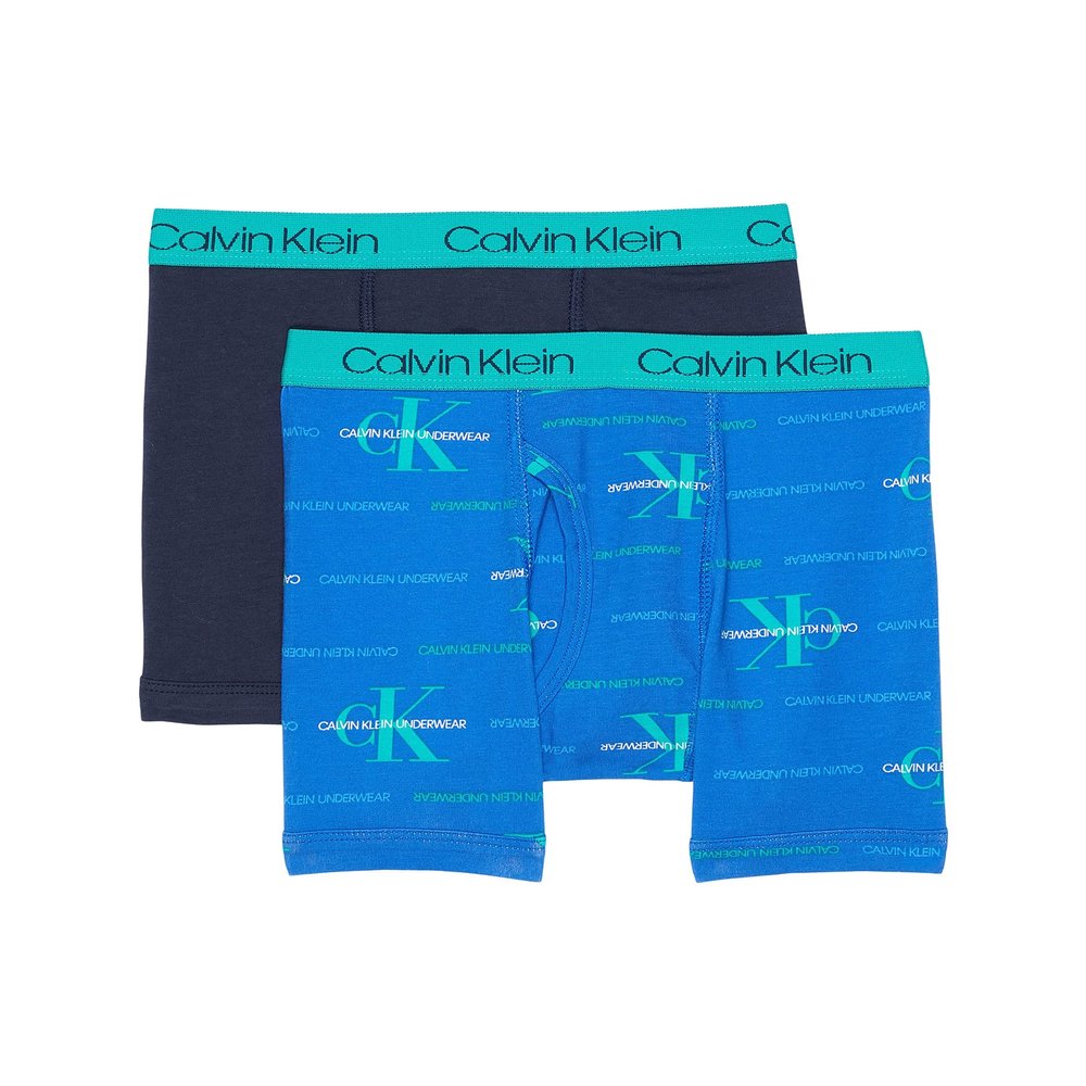 Calvin Klein Kids Boys' Modern Cotton Boxer Brief Underwear 2-Pack, Black Iris Dyenasty/Blue Monogram Logo, Large