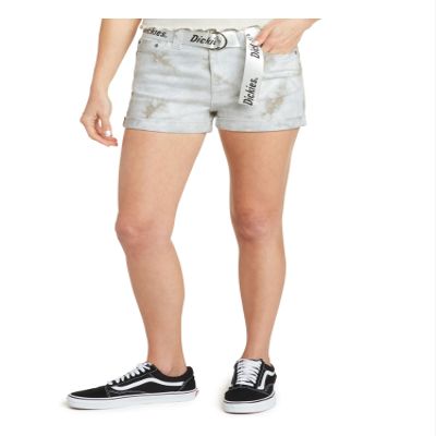 Dickies High-Rise Five-Pocket Roll Cuff & Logo Printed Web Belt Shorts Fit White/Khaki Tie-Dye 7 2.5