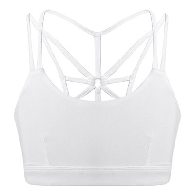 Hedmy Kids Girls Classic Sports Bra Net Shape Back Tank Bra Tops for Ballet Dance Yoga Gymnastics Running Ivory 4 Years