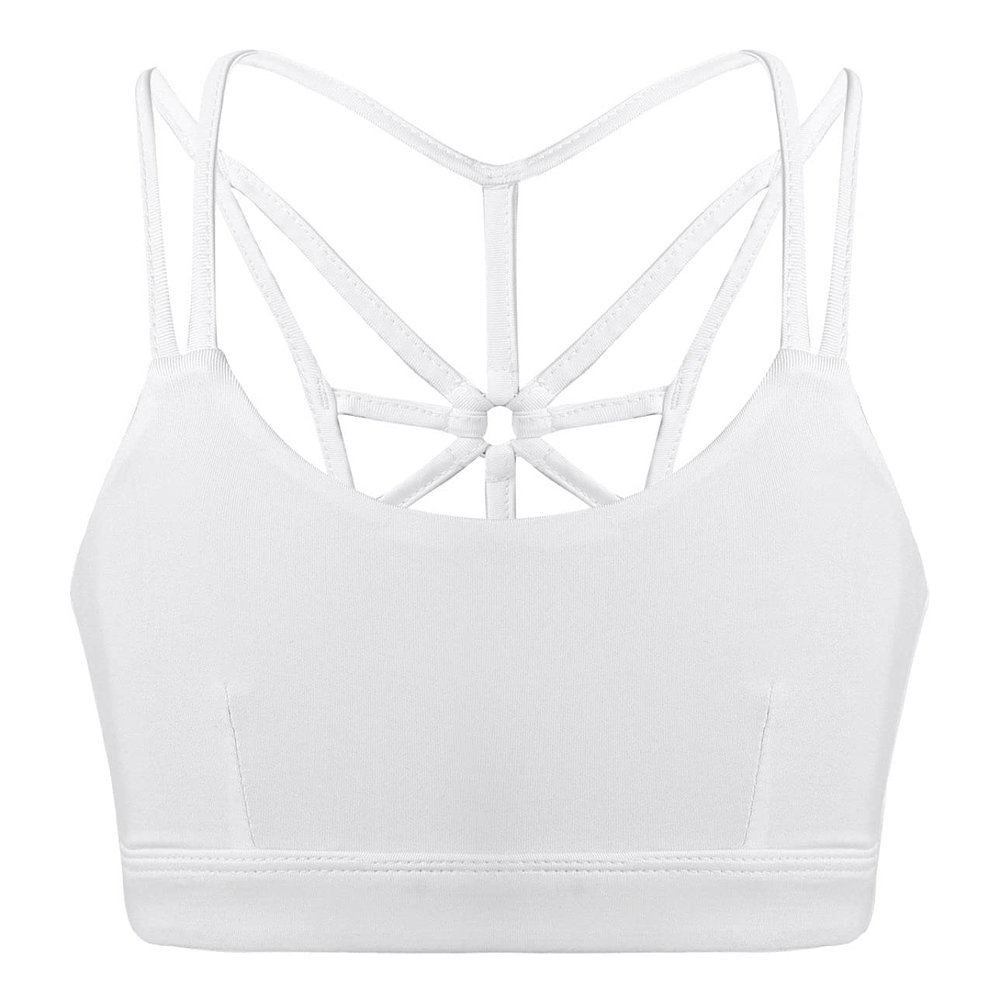 Hedmy Kids Girls Classic Sports Bra Net Shape Back Tank Bra Tops for Ballet Dance Yoga Gymnastics Running Ivory 4 Years