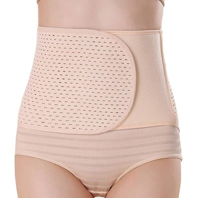 1PCS Waist Trainer Breathable Adjustable Elastic Abdominal Binder Postnatal Waist Slimming Belt Wrap Waist Trimmer Slimming Tummy Stomach Sweat Wraps for Women (L-Beige)