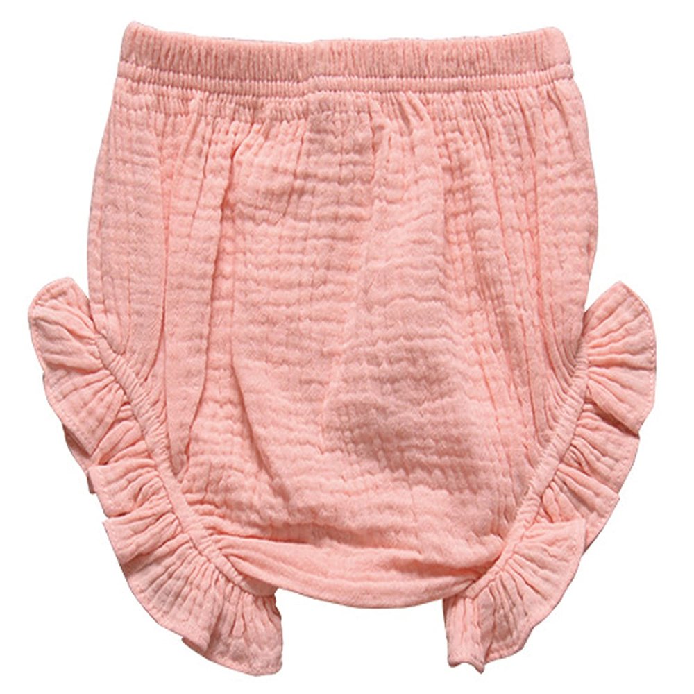 EISHOW Infant Baby Soft Ruffle Shorts Bloomers Toddler Boy Girl Solid Cotton Linen Blend Basic Bottom Cute Loose Harem Shorts (1-2 Years,C-Pink)