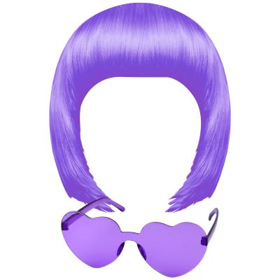 MIAHART Light Purple Short Bob Wig and Sunglass Set, Neon Colored Wigs Costume Colorful Cosplay Wigs Party Hairpieces for Bachelorette Glow in The Dark Neon Party Favors Halloween Decorations Supplies